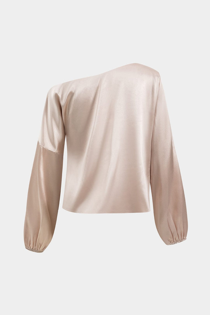 Blouse dames | One shoulder blouse met satijn look en ballonmouwen