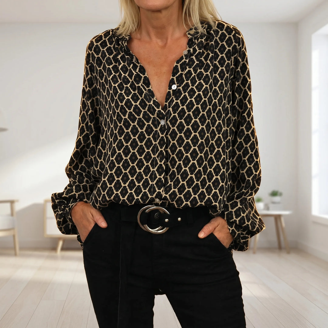 Blouse dames | Print blouse met v-hals en lange mouw