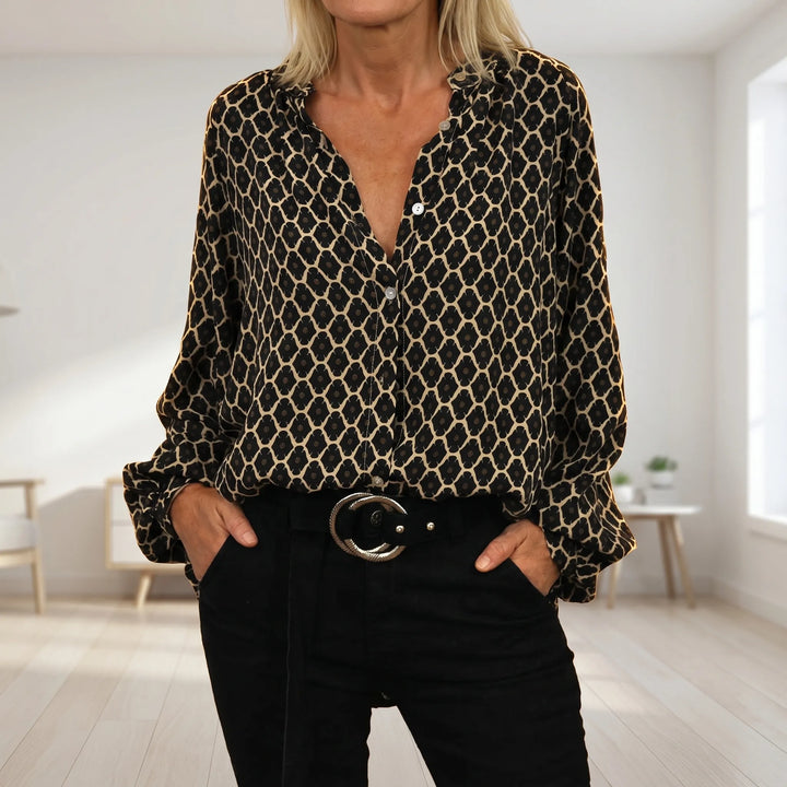 Blouse dames | Print blouse met v-hals en lange mouw