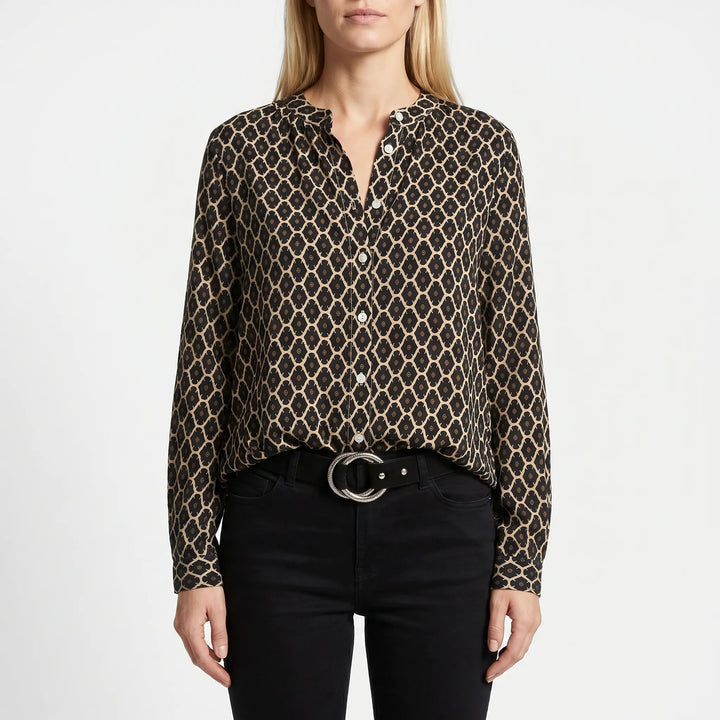 Blouse dames | Print blouse met v-hals en lange mouw