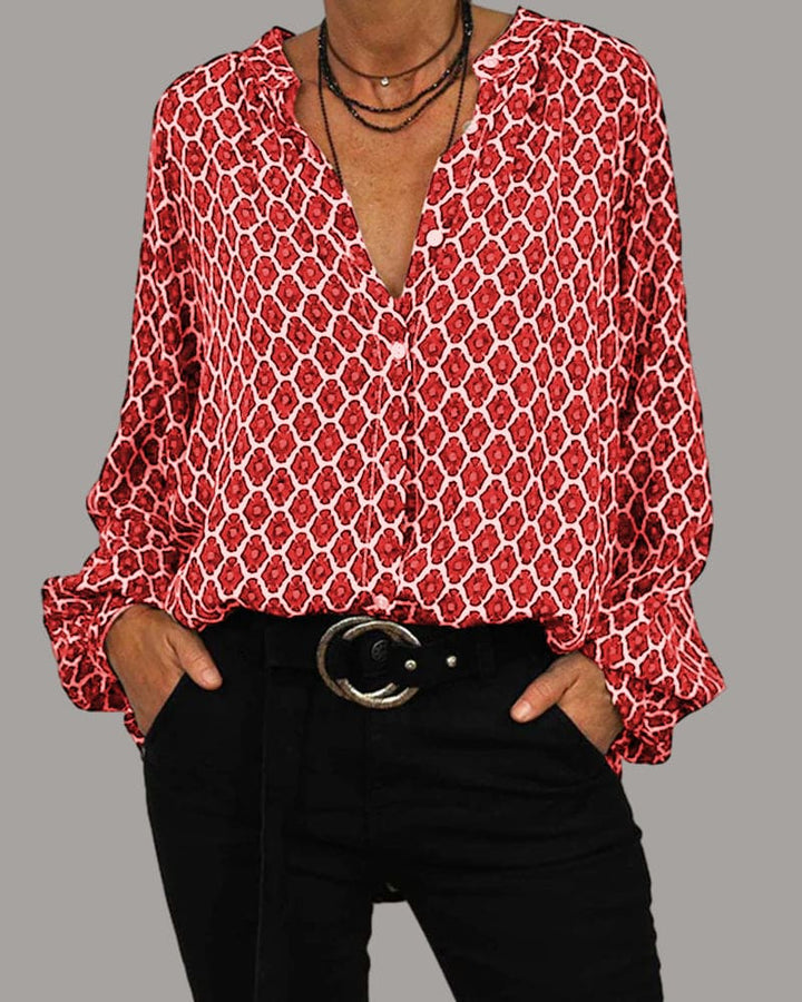 Blouse dames | Print blouse met v-hals en lange mouw