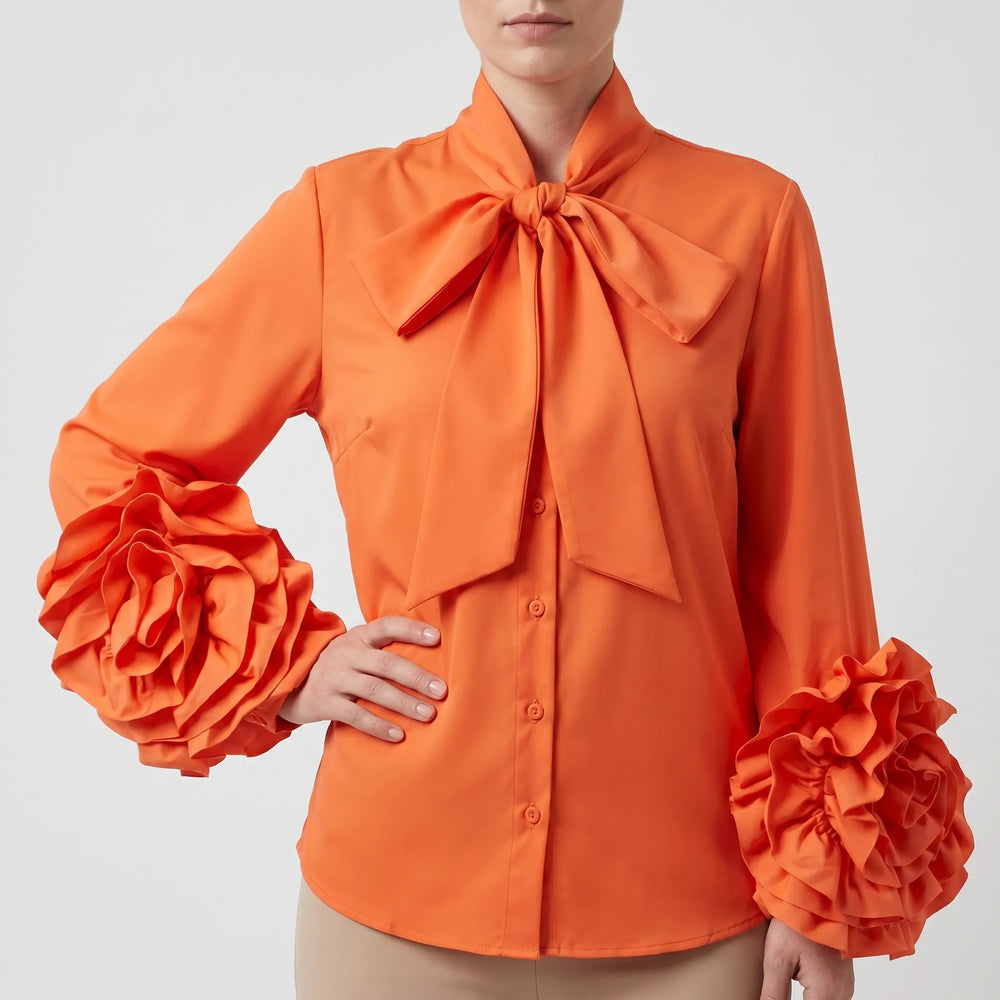 Blouse dames | Statement blouse met bloemenmouwen