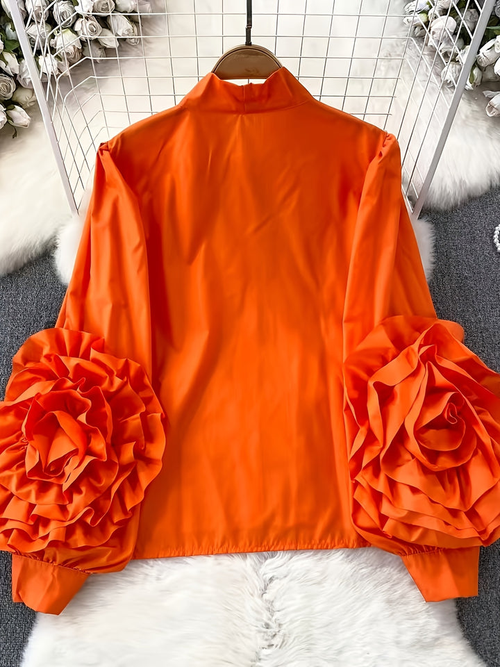 Blouse dames | Statement blouse met bloemenmouwen