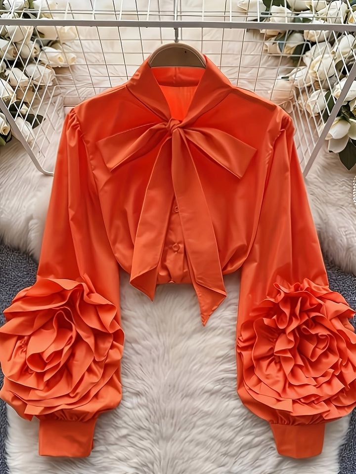 Blouse dames | Statement blouse met bloemenmouwen