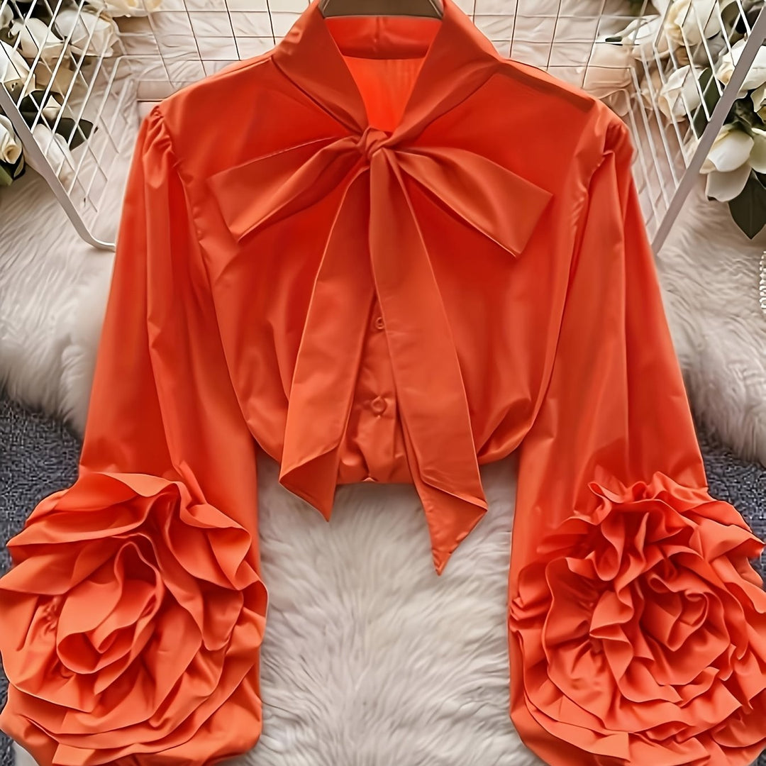 Blouse dames | Statement blouse met bloemenmouwen