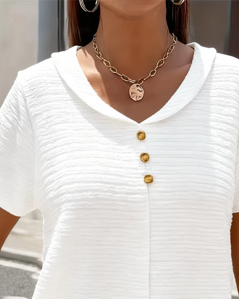 Blouse dames | Structuur top met knoopdetail