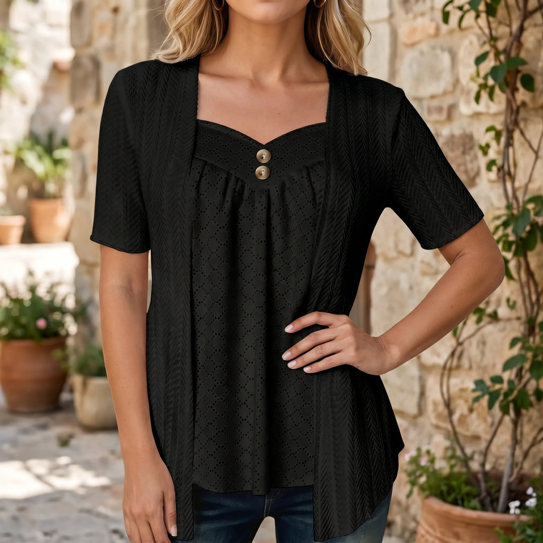 Blouse dames | Top met open vest en korte mouw