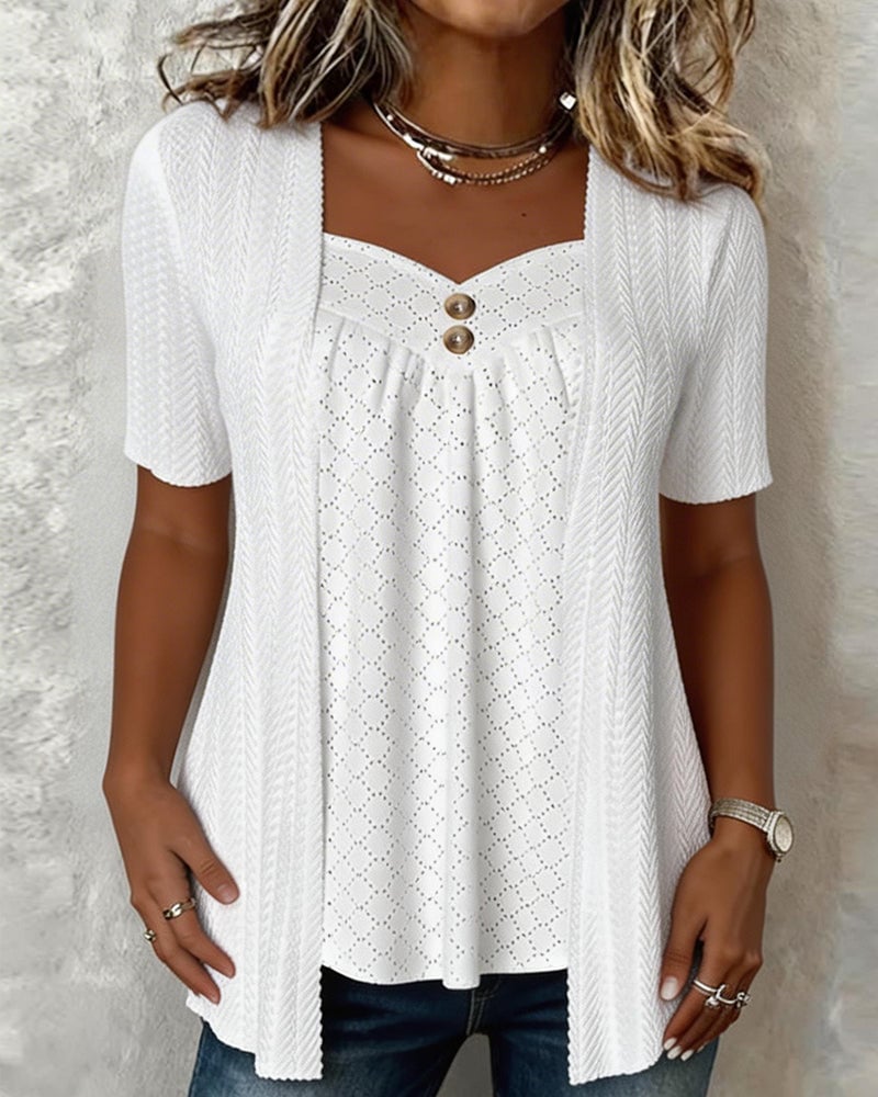 Blouse dames | Top met open vest en korte mouw