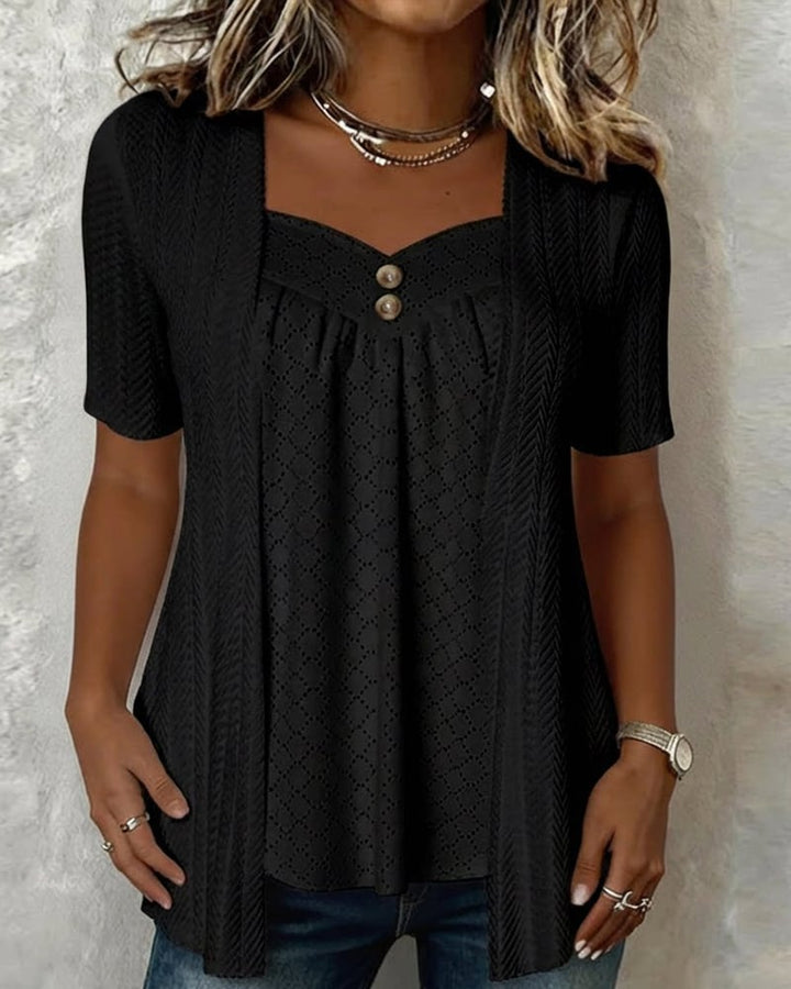 Blouse dames | Top met open vest en korte mouw