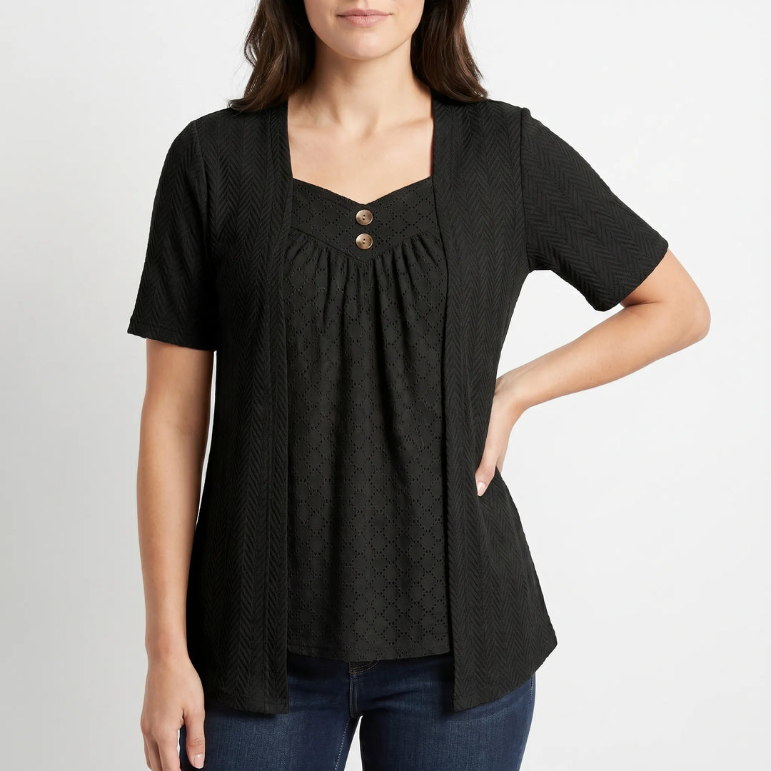 Blouse dames | Top met open vest en korte mouw