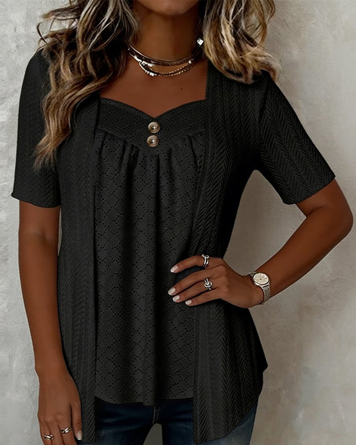 Blouse dames | Top met open vest en korte mouw