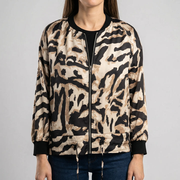 Bomberjack dames | Animal print jasje met rits en boorden