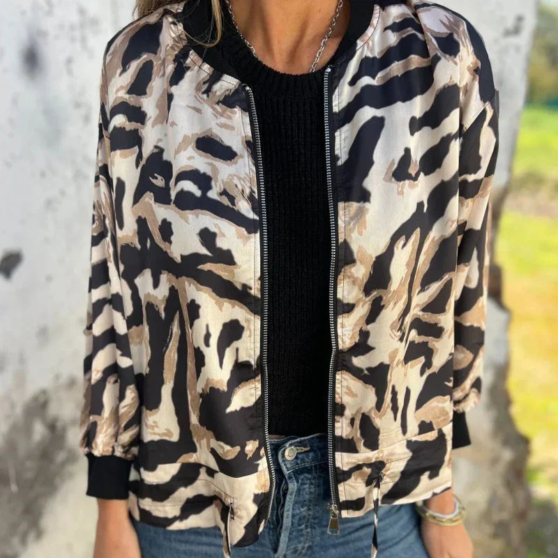 Bomberjack dames | Animal print jasje met rits en boorden