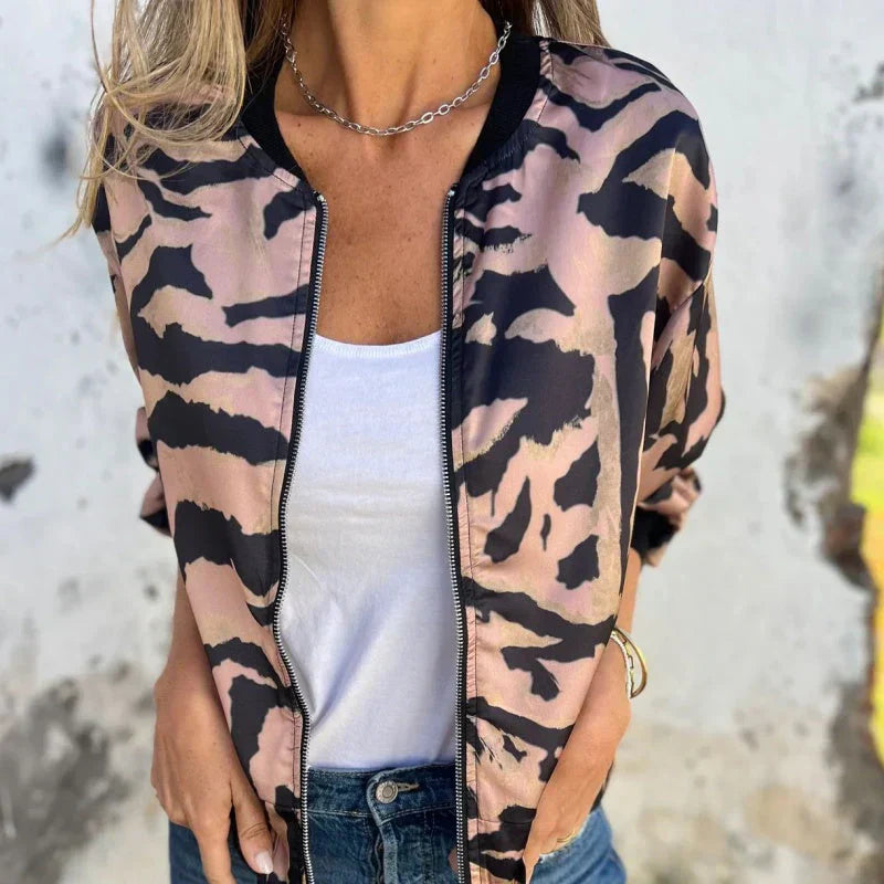 Bomberjack dames | Animal print jasje met rits en boorden