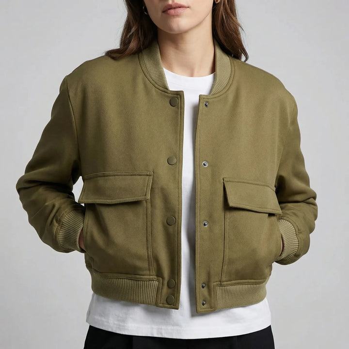 Bomberjack dames | Cropped varsity jasje met drukknopen