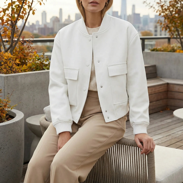 Bomberjack dames | Elegant jasje met drukknopen en ronde hals