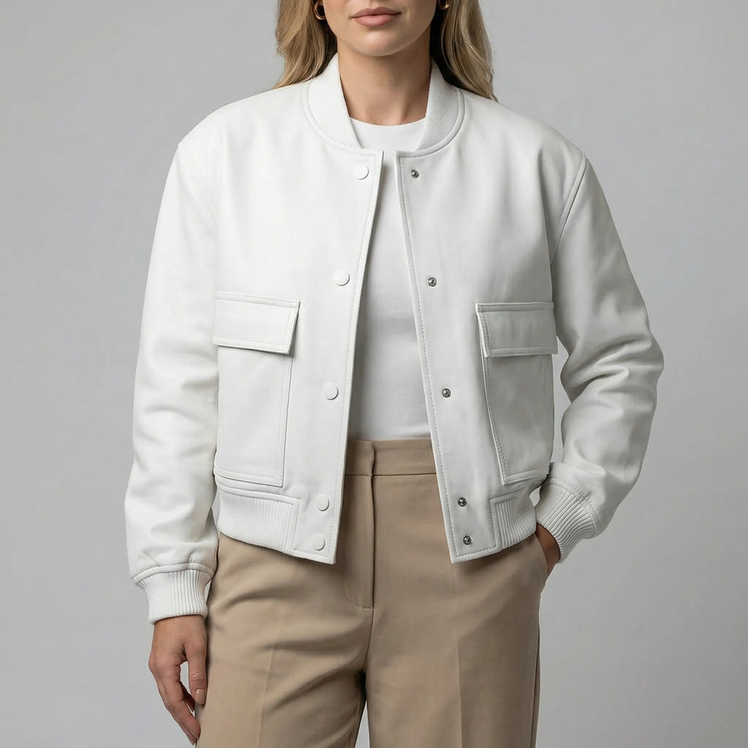 Bomberjack dames | Elegant jasje met drukknopen en ronde hals