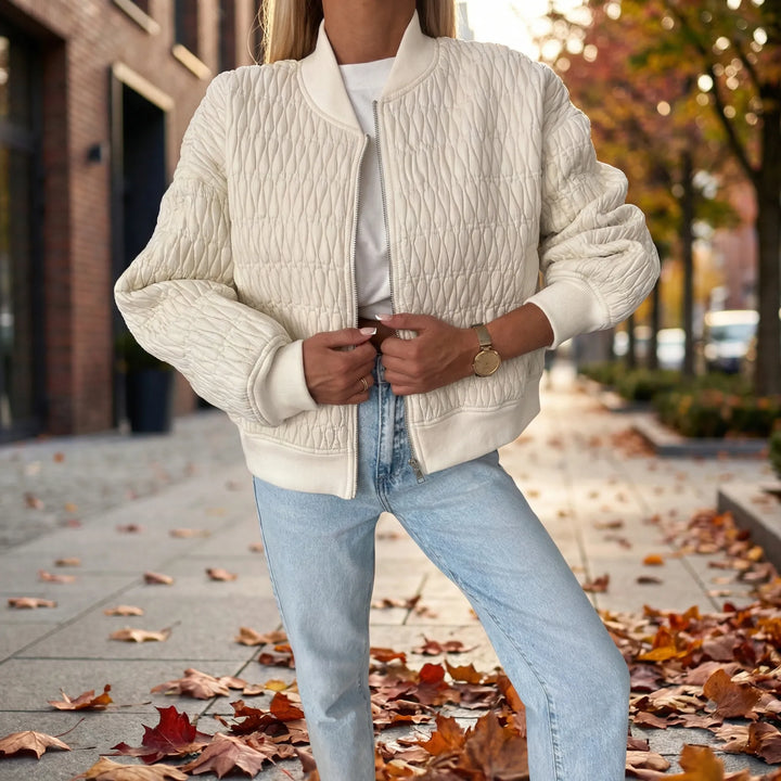 Bomberjack dames | Gewatteerd jasje met rits en ronde hals