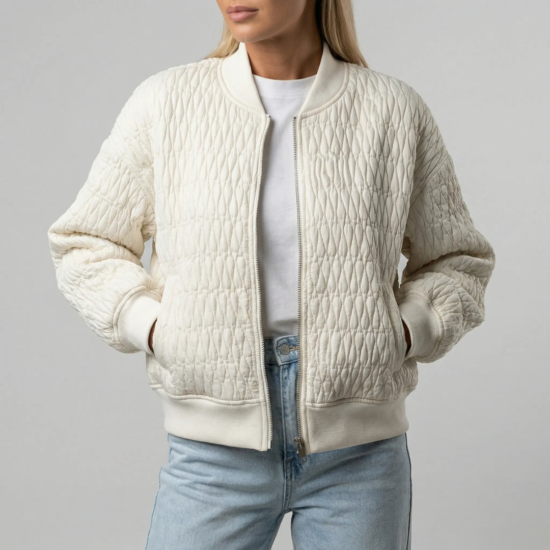 Bomberjack dames | Gewatteerd jasje met rits en ronde hals