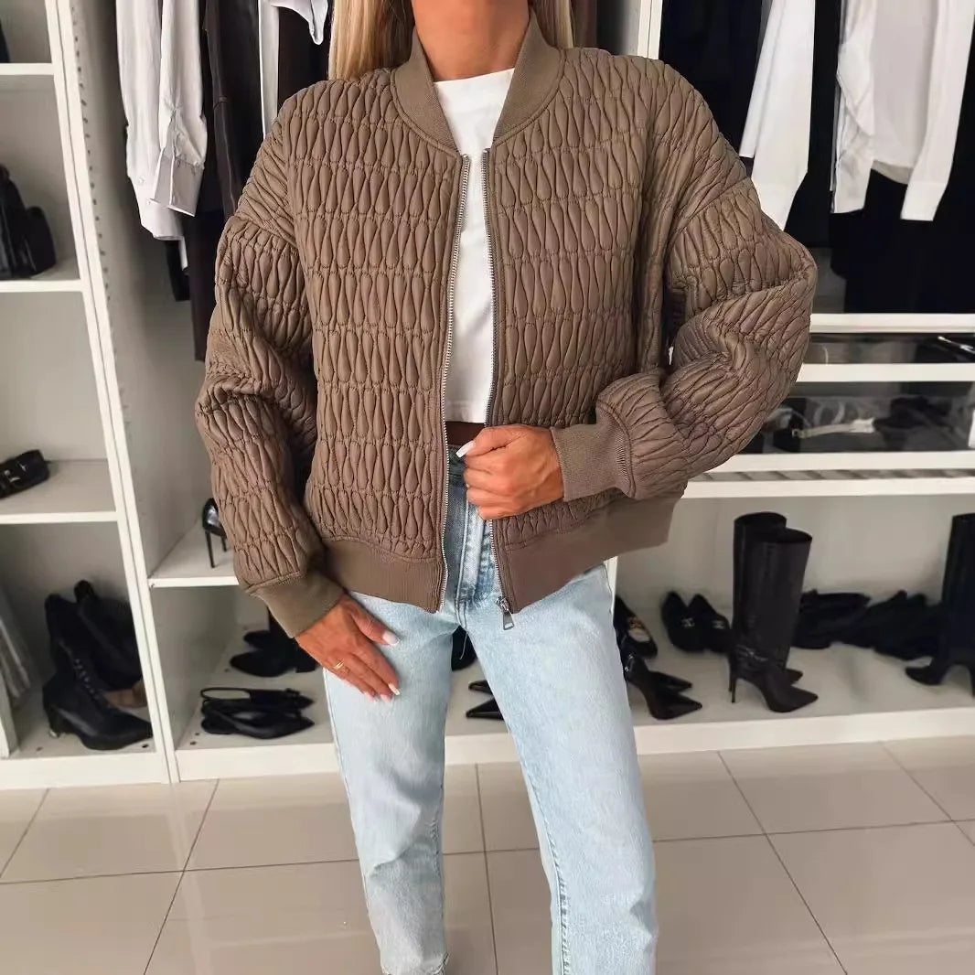 Bomberjack dames | Gewatteerd jasje met rits en ronde hals