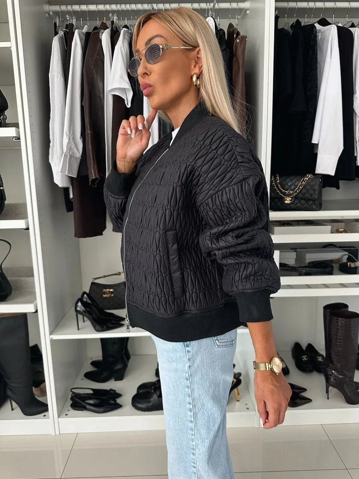 Bomberjack dames | Gewatteerd jasje met rits en ronde hals