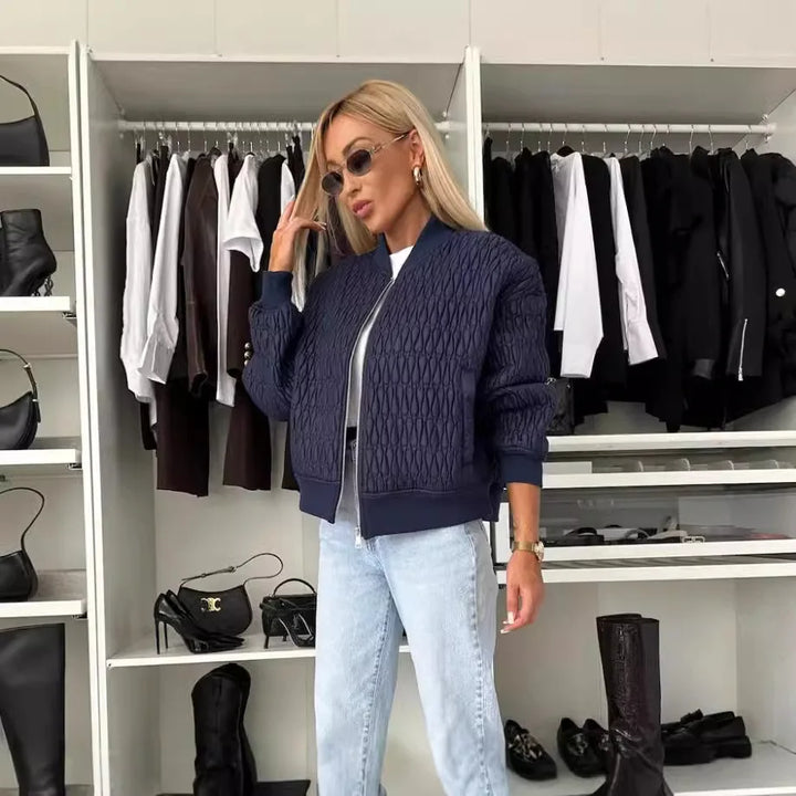 Bomberjack dames | Gewatteerd jasje met rits en ronde hals