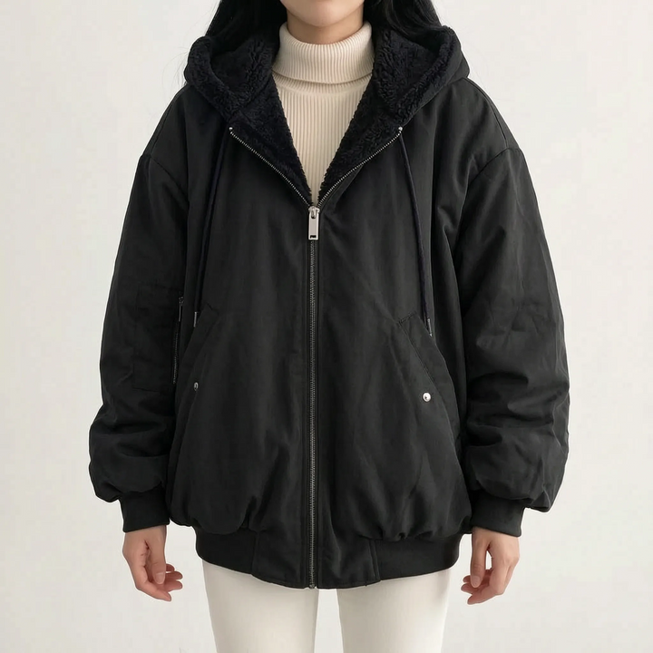 Bomberjack dames | Oversized gevoerde jas met capuchon en rits
