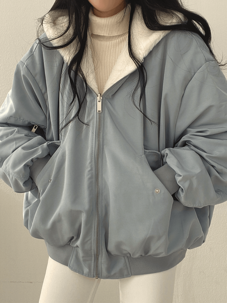 Bomberjack dames | Oversized gevoerde jas met capuchon en rits