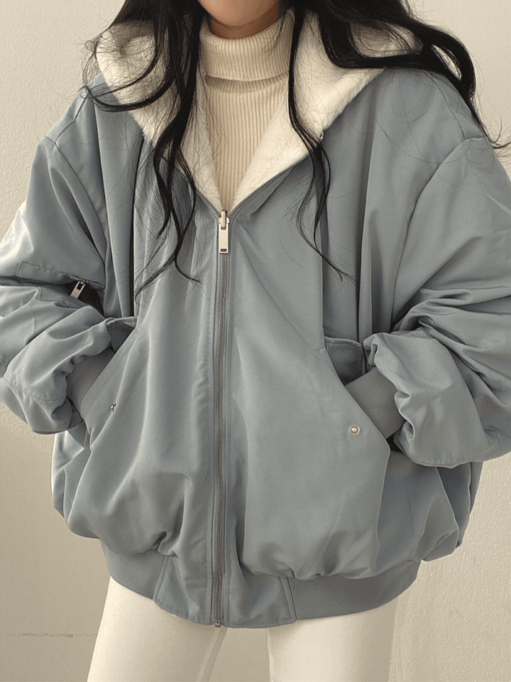 Bomberjack dames | Oversized gevoerde jas met capuchon en rits