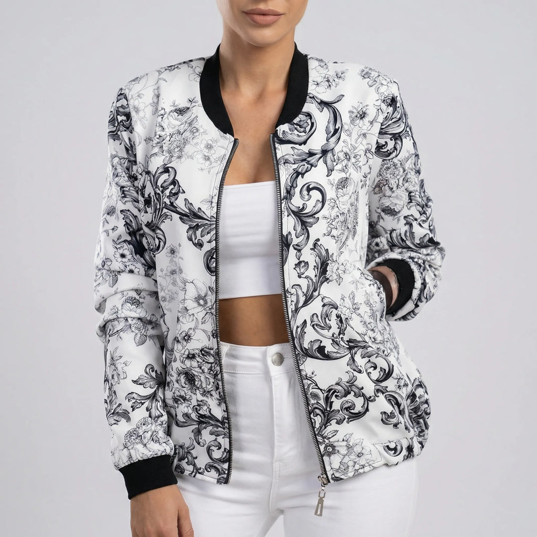 Bomberjack dames | Print jasje met rits en ronde hals