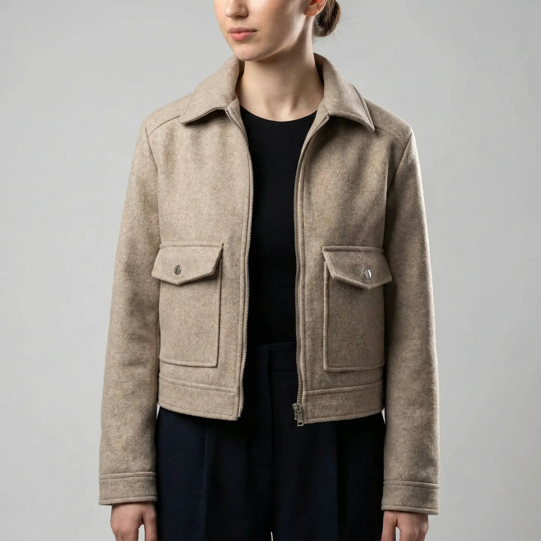 Bomberjack dames | Wollen jasje met rits en opgestikte zakken
