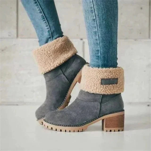 Dames winter enkellaars met warme voering met omslag