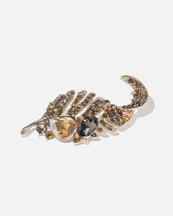 Broche dames | Bladmotief broche met kristallen