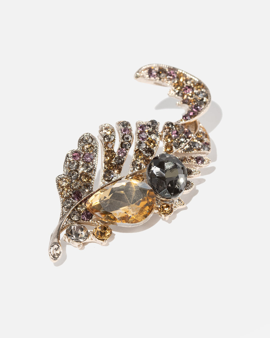 Broche dames | Bladmotief broche met kristallen