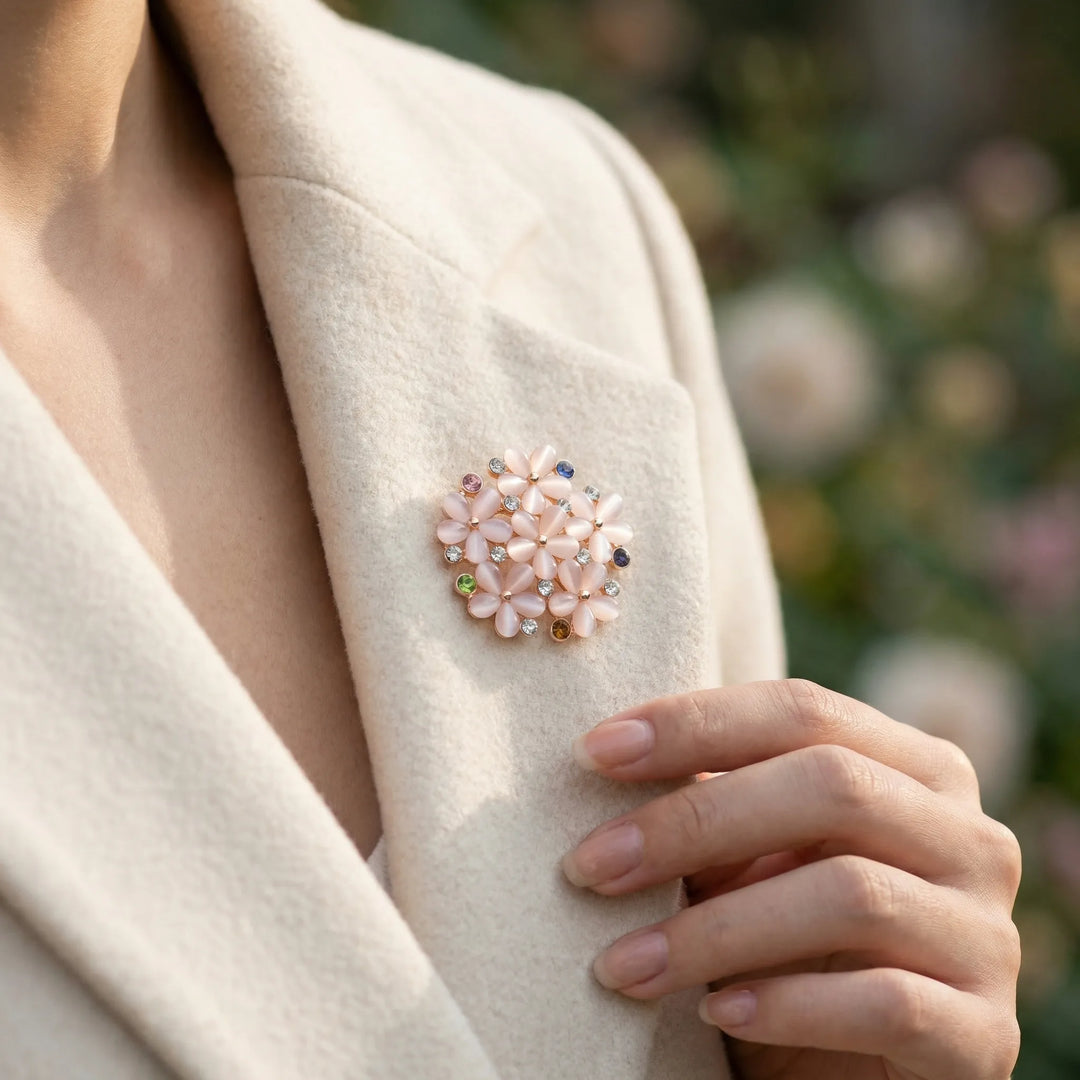 Broche dames | Bloemvormige broche met gekleurde kristallen