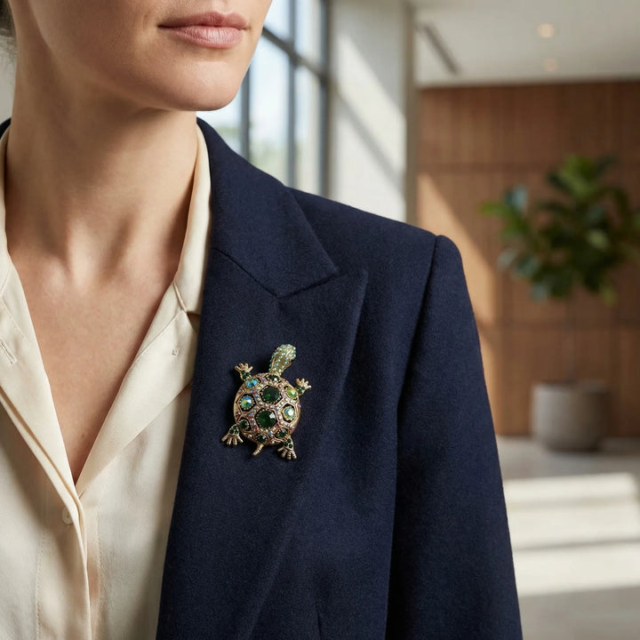 Broche dames | Schildpad broche met gekleurde stenen