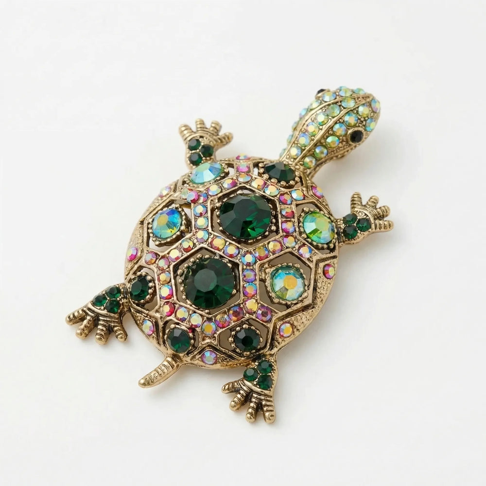 Broche dames | Schildpad broche met gekleurde stenen