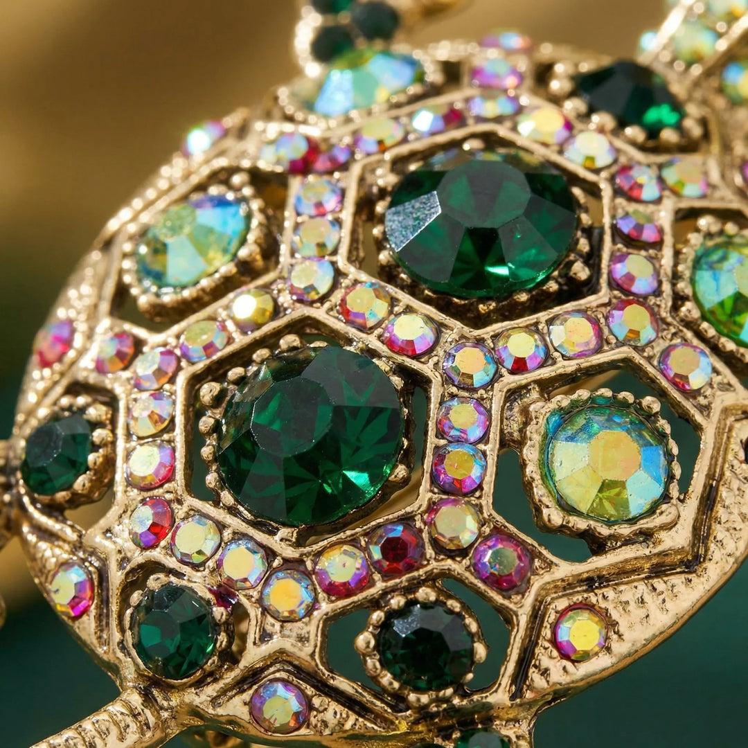 Broche dames | Schildpad broche met gekleurde stenen