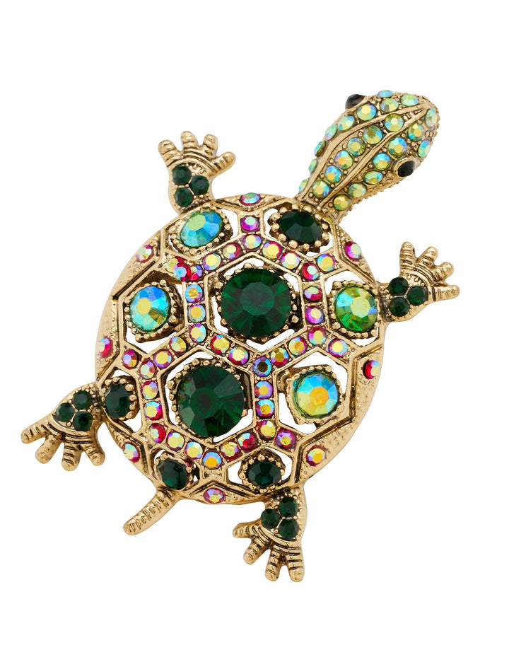 Broche dames | Schildpad broche met gekleurde stenen