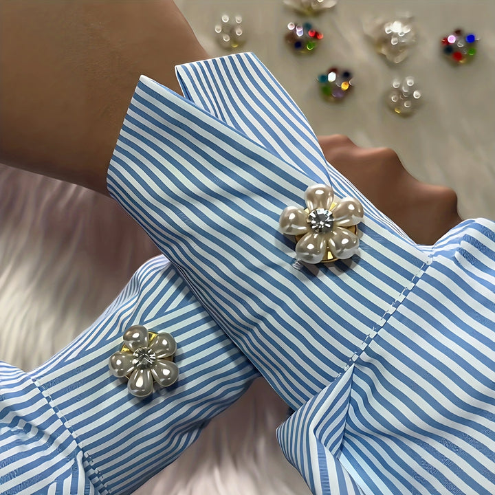 Broche manchetknoop decoratie voor dames | Parelbloem