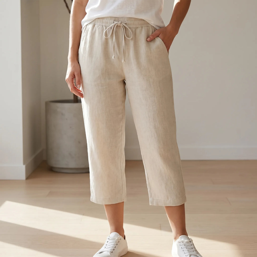 Broek dames | Capri broek met elastische taille en zakken