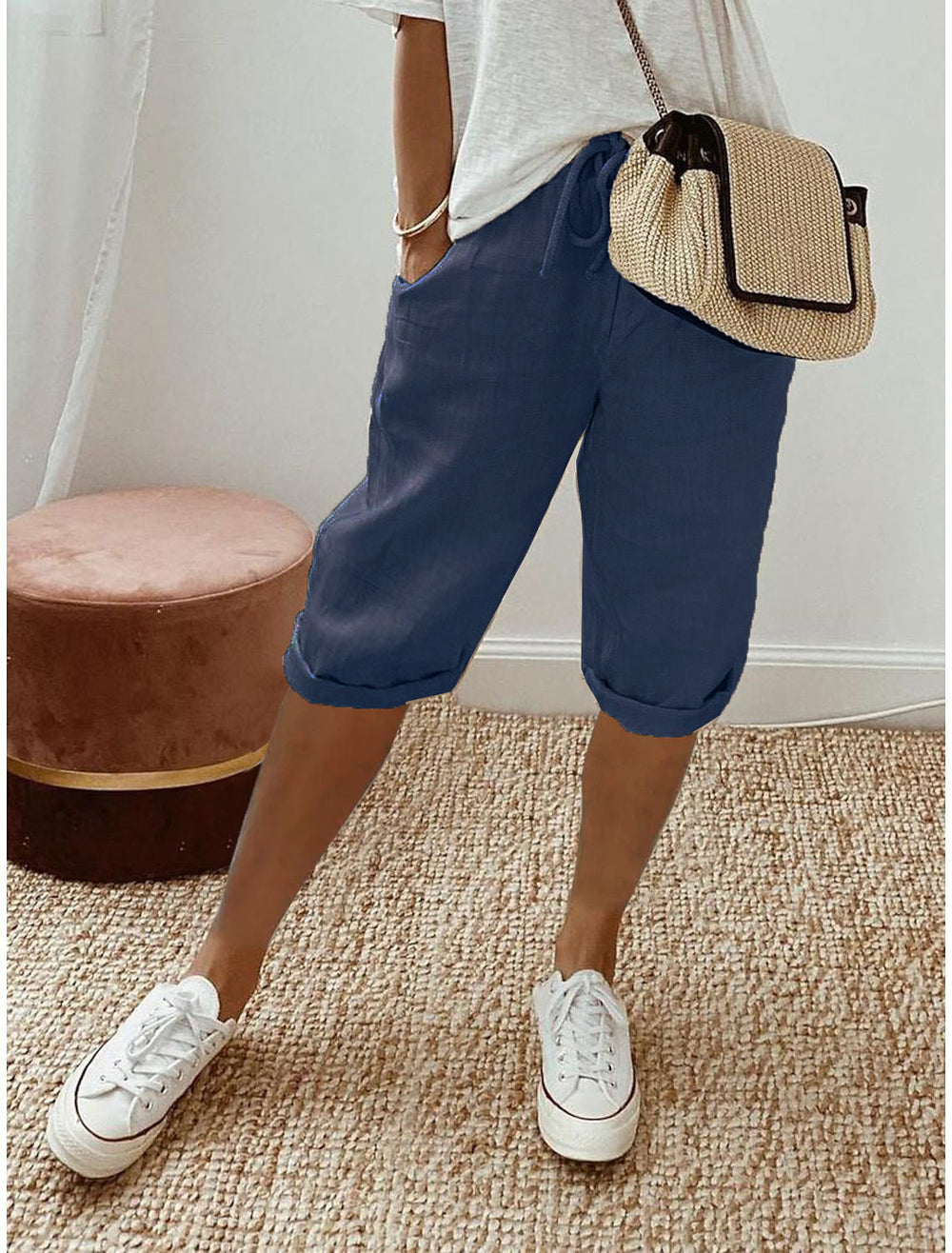 Broek dames | Capri broek met elastische taille en zakken