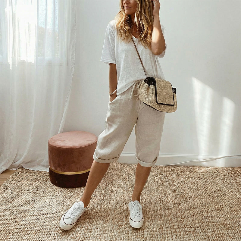 Broek dames | Capri broek met elastische taille en zakken
