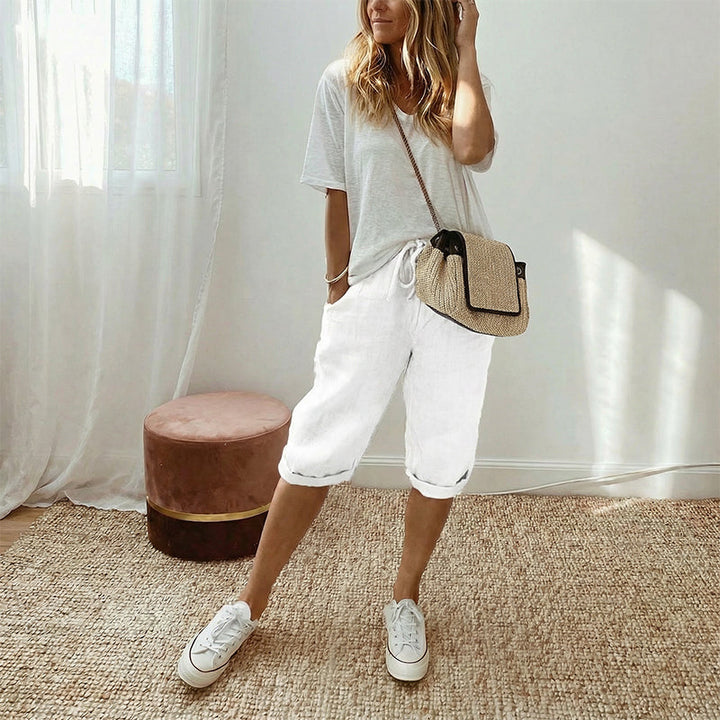 Broek dames | Capri broek met elastische taille en zakken