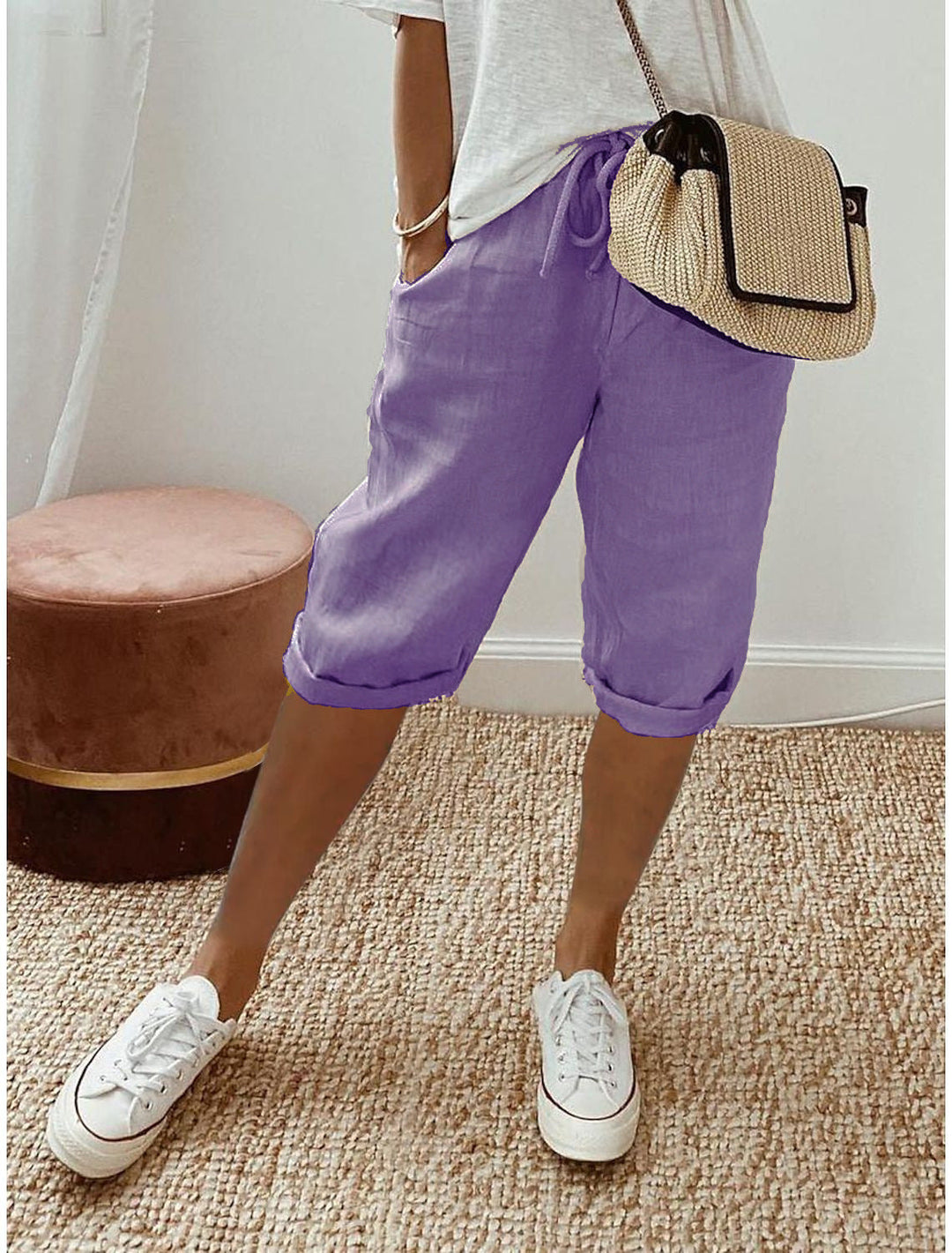 Broek dames | Capri broek met elastische taille en zakken