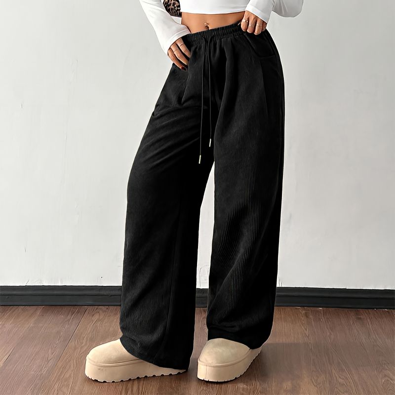 Broek dames | Casual loose fit broek met trekkoord