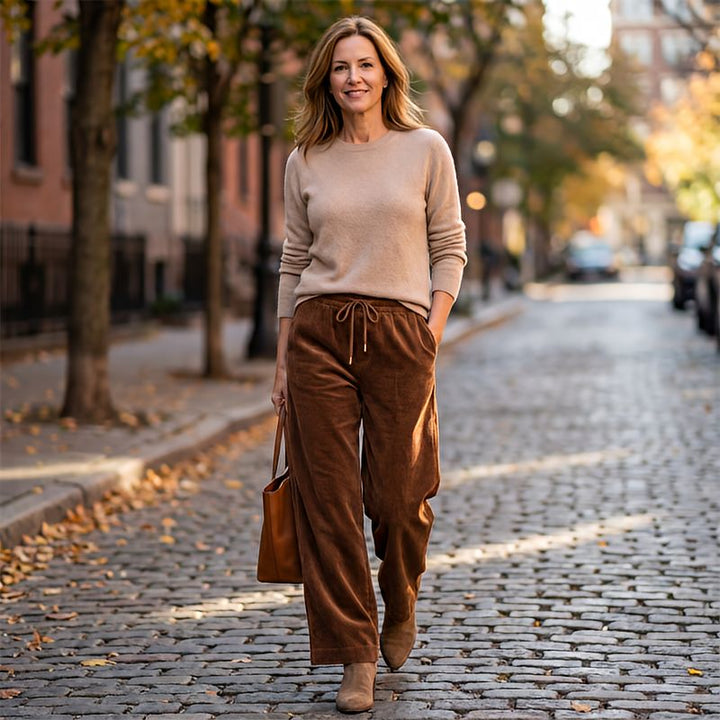 Broek dames | Casual loose fit broek met trekkoord