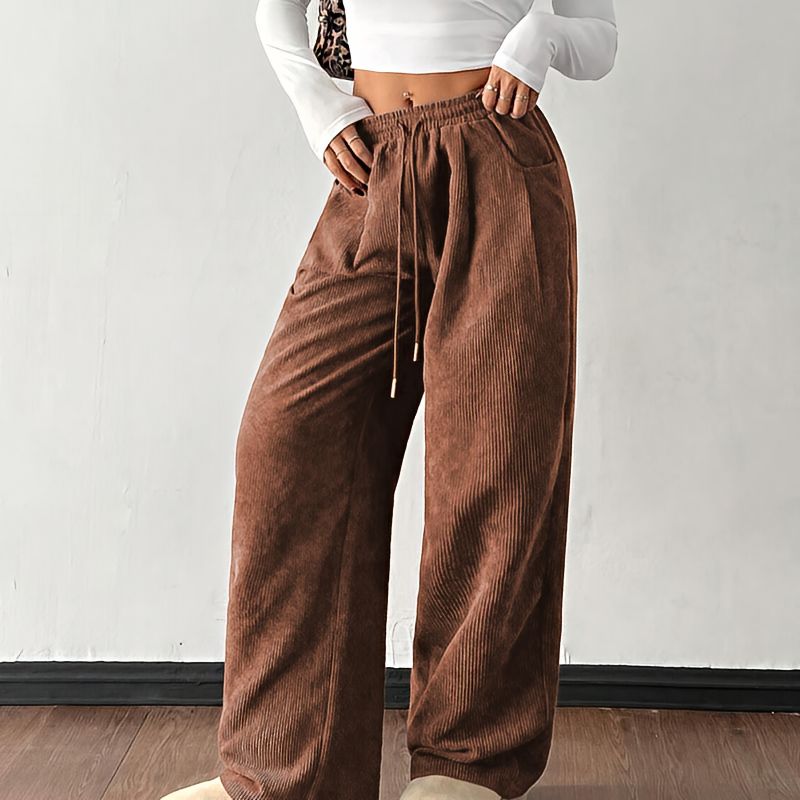 Broek dames | Casual loose fit broek met trekkoord