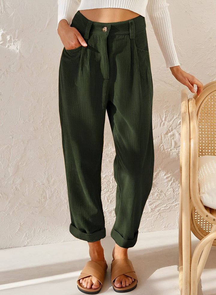 Broek dames | Corduroy broek met hoge taille en wijde pijpen