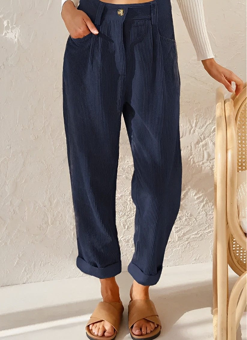 Broek dames | Corduroy broek met hoge taille en wijde pijpen